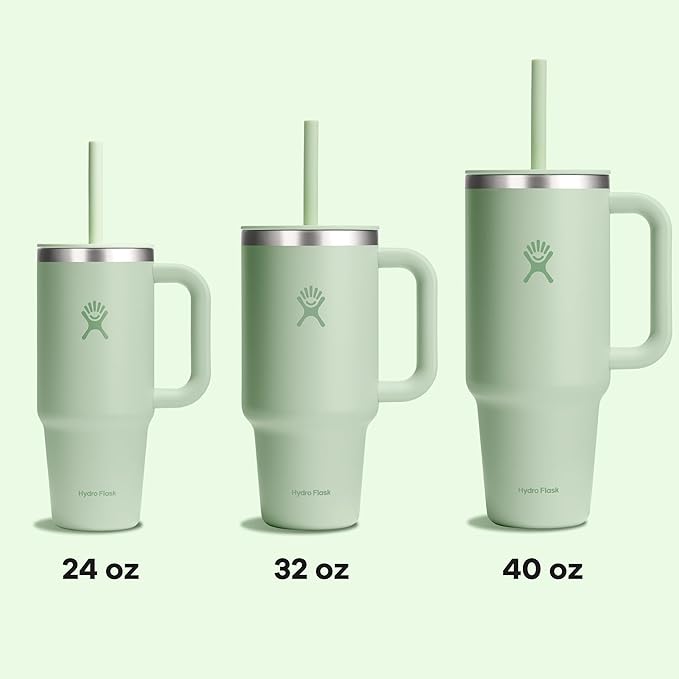 Hydro Flask 40 Oz Travel Tumbler with Handle, Lid and Straw - Insulated Stainless Steel in Aloe