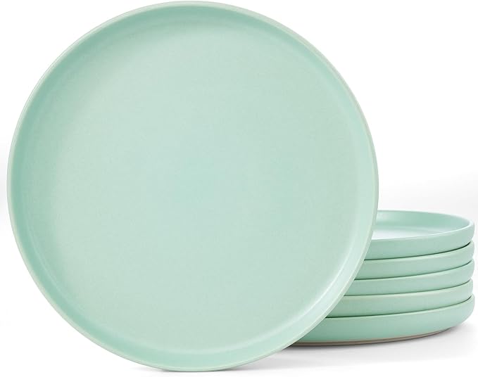 famiware Milkyway Dinner Plates, 10.24 inch Plates for 6, Stoneware Dessert Plates Dish Set for Kitchen, Reactive Glaze Plate Set, Microwave and Dishwasher Safe, Light Green