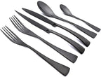 24-Piece Black Flatware, Mirror 18/10 Stainless Steel Modern & Luxury Dinnerware Set With Serrated Steak Knife Teaspoon For Daily Use or Dinner Party Restaurant - Service For 4