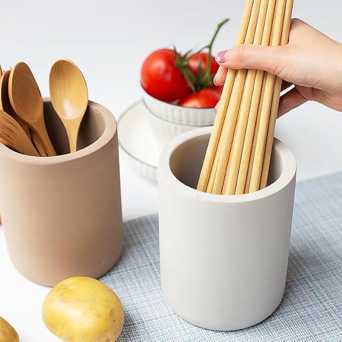 Selegna Instant Dry Utensil Holder for Kitchen Countertop, Diatomite Stone Utensil Caddy, Diatomaceous Earth Kitchen Utensil Organizer | Quick Drying Water Absorbing Pottery for Sink organization