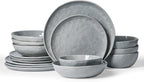 Famiware Porcelain kitchen plates and bowls set, Modern dishes set for 4, Handmade Wave Edge Dinnerware Sets, Microwave and Dishwasher Safe Tableware, Sleek Grey (16pc)