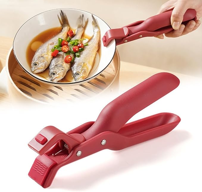 Silicone Non-Slip Heat Insulation Anti-Scald Clip,Multi-Function Anti-Scald Bowl Clip Hot Bowl Dish Plate Gripper Clips,Multi-Purpose Anti-Scald Bowl Holder Clip Tongs Clamp Holder for Kitchen (Red)