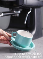 Sweese 4 Ounce Porcelain Stackable Espresso Cups with Saucers and Metal Stand Set of 4, Turquoise