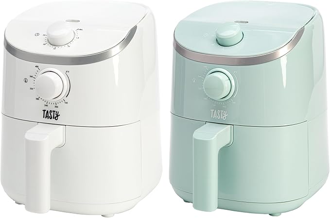 Tasty Personal Air Fryer, Healthier Meals in Minutes, Adjustable Temp Control up to 400°F, Easy-to-Use Design, Nonstick Basket and Tray Made without PFAS, PFOA, PFOS & PTFE, 900 Watts, 2-Quart, Aqua