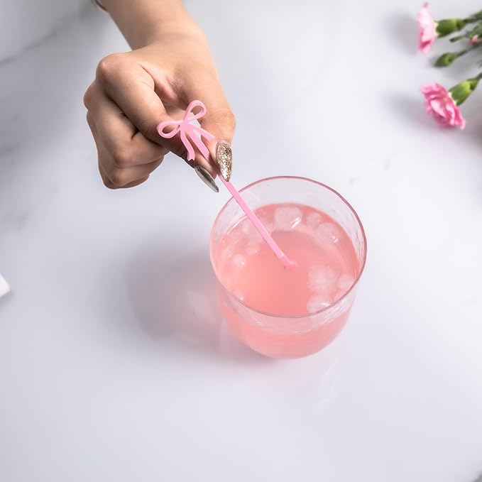 20 pcs Bow Drink Stirrers, Acrylic Drink Stirs for Bow Themed Party Decoration, Coquette Birthday Cocktail Wedding Decorations Party Favors (Pink)