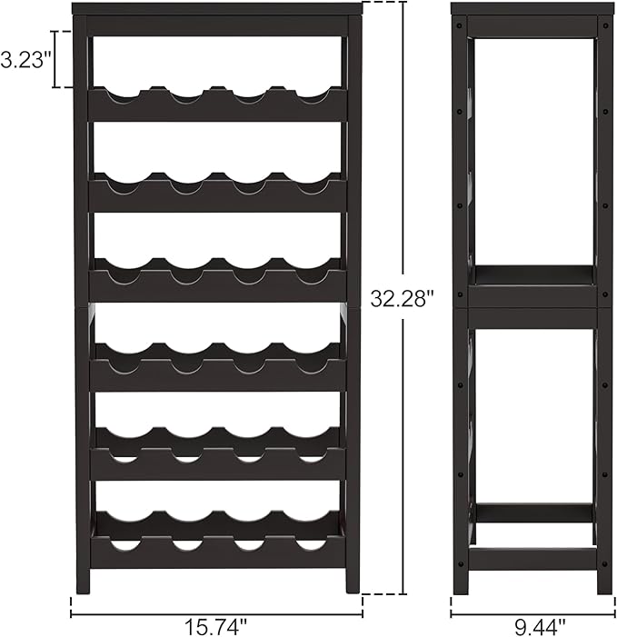 24 Botttle Wine Rack Freestanding Floor, 6 Tier Wine Rack Shelf with Table Top, Bamboo Wine Rack, Wine Storage Shelves Kitchen Bar Dining Room Living Room - Dark Brown
