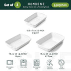 Casserole Dishes for Oven, Ceramic Baking Dishes Set of 3 with Roasting Racks, Rectangular Lasagna Pan with Handles for Baking, Gift, Dinner Microwave Oven Safe (2QT/3QT/4.2QT)