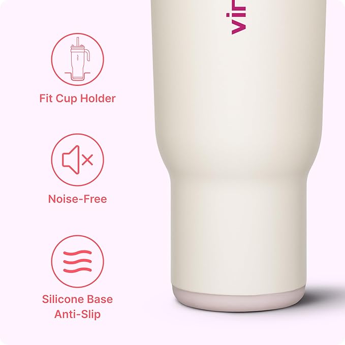 VINUR 40 oz Insulated Tumbler with Handle|Leak-Proof Lid|18/8 Stainless Steel Vacuum Coffee Mug Cup for Travel with Rubber Base | Cup Holder Friendly| Gifts for Women, Cream