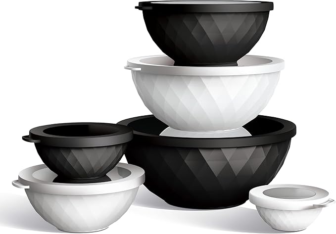 COOK WITH COLOR Mixing Bowls with Lids - 12 Piece Plastic Nesting Bowls Set includes 6 Prep Bowls and 6 Lids, Diamond Design - Microwave Safe (Mint)