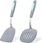 To encounter 2 Pieces Silicone Spatula set, Non-Stick Turner Spatulas, Heat Resistant Silicone Cooking Flipper for Eggs, Fish, Pancakes, Light Grey
