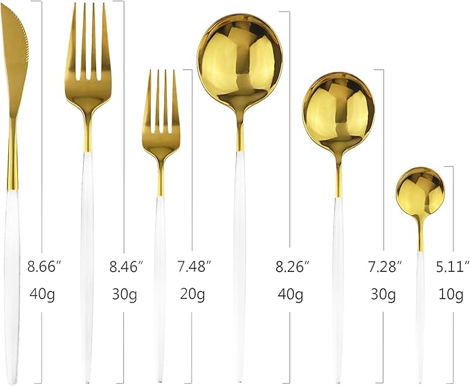 36-Pieces Silverware Mirror Polished Dinnerware Gold Flatware With White Handle, 18/0 Stainless Steel Cutlery Set For Home Kitchen Party Hotel Restaurant Wedding Service for 6