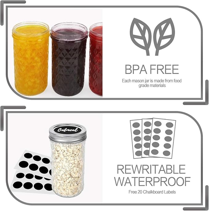 VERONES Mason Jars 12 OZ, Canning Jars Jelly Jars With Regular Lids, Ideal for Jam, Honey, Wedding Favors, Shower Favors, 20 PACK