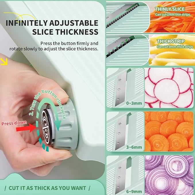Adjustable Safe Mandoline Slicer for Kitchen - Stainless Steel Multifunction Vegetable & Fruit Cutter, Onion Potato Tomato Cabbage Apple Lemon Slicer