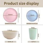 Wheat Straw Dishes Set for 4, Dinnerware Sets 16 piece, Unbreakable Plates, Bowls, Cups Sets for Kitchen Parties Camping RV - Multi-color