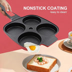 4-Cup Egg Pan with Lid, Nonstick Omelette Skillet with Detachable Handle, Pancake Pan Egg Cooker Induction Compatible