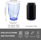 Topsky 12-ounce Plastic Water Tumblers | Set of 4 Transparent Unbreakable Drinking Glasses Clear Acrylic Reusable Juice Wine Cups for Home Picnic Party, Dishwasher Safe, Stackable,Blue