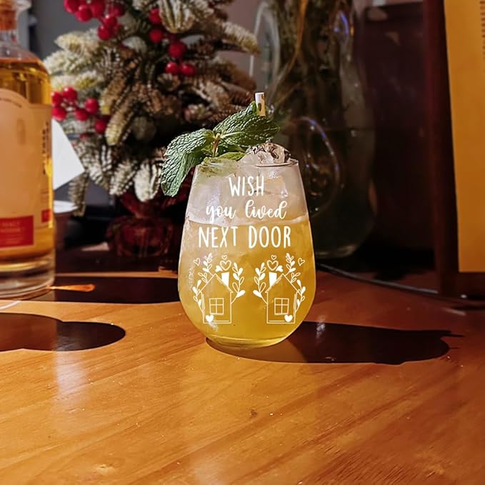 wish you lived next door wine glasses,Best Friend Birthday Gifts for Women,Funny Birthday Gifts for Women,Coworkers,best friends-115, Transparent