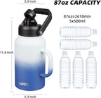 BJPKPK 87oz Insulated Water Bottle with Handle, Large Dishwasher Safe 2/3 Gallon Water Bottle, BPA Free Water Jug, Wide Mouth Metal Water Bottle with Anti-slip Bottom, Keep Cold & Hot,Sky