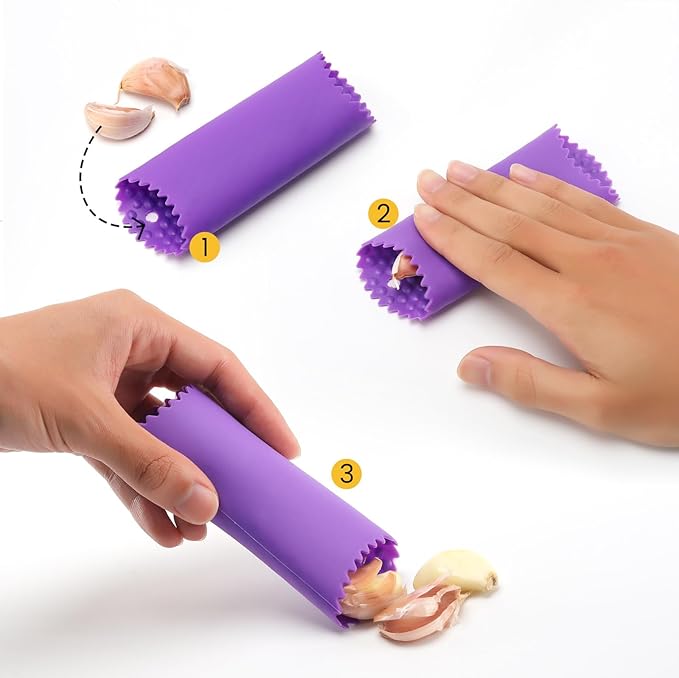 Garlic Press Mincer, 304 Stainless Steel Garlic Press with Garlic Peeler Tube, Heavy Duty Metal Ginger Press, Silver