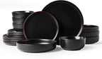 Famiware Mercury Dinnerware Sets with Pasta Bowls, Service for 4 (16 Pieces), Plates and Bowls Sets, Microwave and Dishwasher Safe Dishes Set, Matte Black