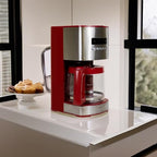 Kenmore Drip Coffee Maker - Programmable Cafe Machine With Glass Pot, Regular & Bold Brew, Auto Shut Off Large Water Reservoir, Reusable Filter, Kitchen Appliances For Cafeteria Barista, 12 Cup Red