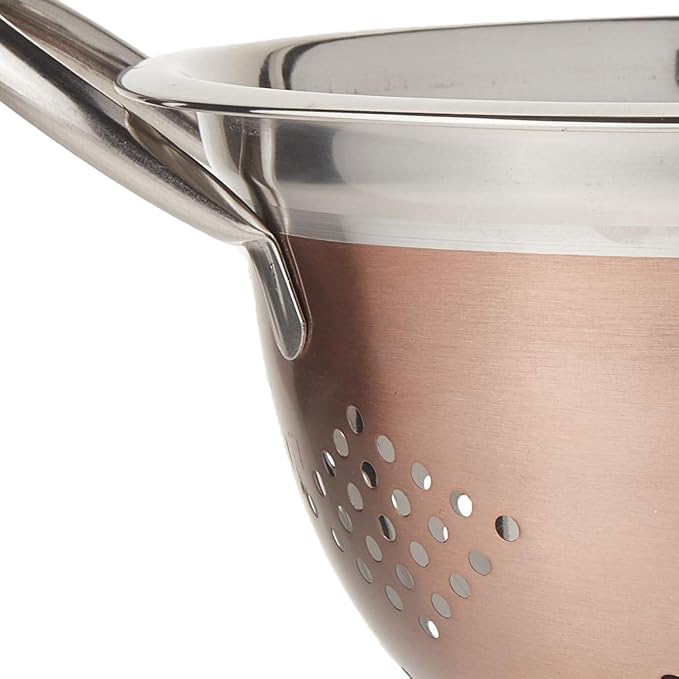 EURO-WARE High Grade Stainless Steel Colander for Pastas or Washing Fruits, Vegetables, Salads and More with Decorative Copper Finish (3 Quart)