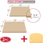 Unicook 2 PCS Pizza Stones Set, 12 Inch Square Pizza Stone for Oven and Grill, Cordierite Baking Pan for Crispy Crusts, Thermal Shock Resistant, Including Dough Scraper