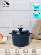 Ceramic Bacon Grease Container with Strainer, 20 oz Cooking Oil Storage Can Grease Keeper for Kitchen, Bacon Grease Keeper with Easy-Grip Handle (Navy)