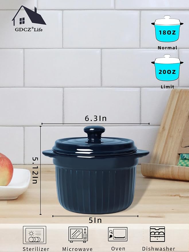Ceramic Bacon Grease Container with Strainer, 20 oz Cooking Oil Storage Can Grease Keeper for Kitchen, Bacon Grease Keeper with Easy-Grip Handle (Navy)