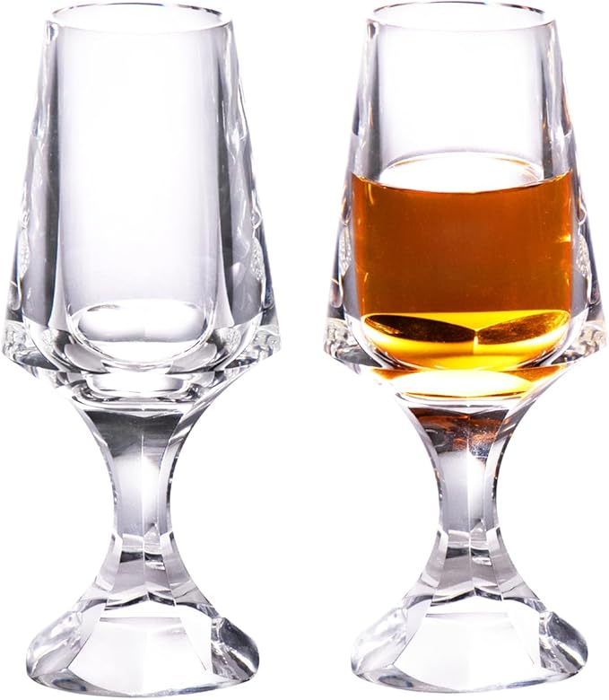 KAMMAK Crystal Snifter Glasses Set of 2 - Premium Handmade Stemmed Whiskey Glass for Brandy-2.37 Oz, Cognac & Bourbon, Elegant Etched Detailing, Luxury Barware for Tasting & Gifting