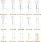 Silicone Kitchen Utensils Set, 15pcs White Silicone Cooking Utensils Set with Holder, Includes Heat Resistant Spatula Turner Spoon Whisk Tong