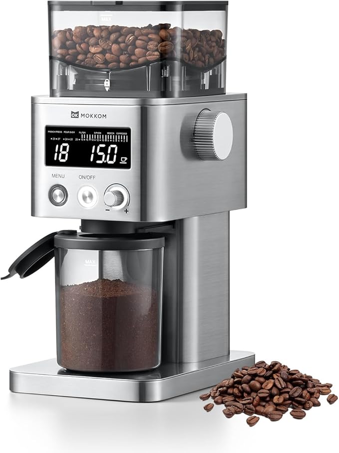 MOKKOM Coffee Grinder, Anti-static Conical Burr Coffee Bean Grinder, Adjustable Electric Burr Mill with 31 Precise Settings for Espresso/Drip/Pour Over/Cold Brew/French Press Coffee Maker