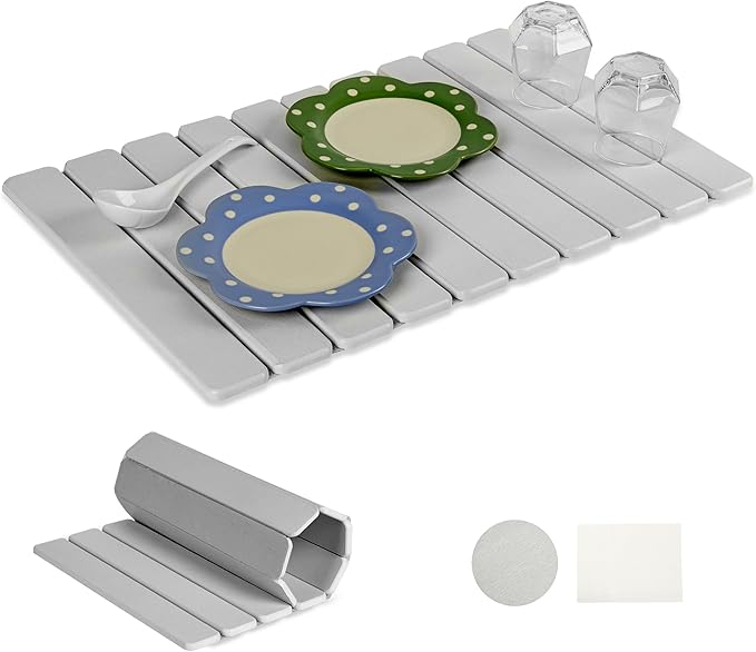 Stone Dish Drying Mat for Kitchen,Fast Dry and Quickly Absorbed Collapsible Drying Mat, 24"×16" Protection Kitchen Counter , Diatomaceous Earth Food Grade Stone Drying Trays (Grey, 16*24 inch)