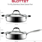 Tri-Ply Stainless Steel Saute Pan with Steamer, 5 Quart Deep Sauté Pan with Lid and Stay Cool Handle,11.5 Inch Frying Pan,Dishwasher and Oven Safe,Induction Stainless Steel Cookware