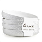YHOSSEUN 9.75" Pasta Bowls Set of 4, 50 OZ Large Salad Serving Bowls, Ceramic Pasta Plate Bowls, White Soup Bowl, Microwavable Dinner Bowls for Kitchen, Embossed Sunflower