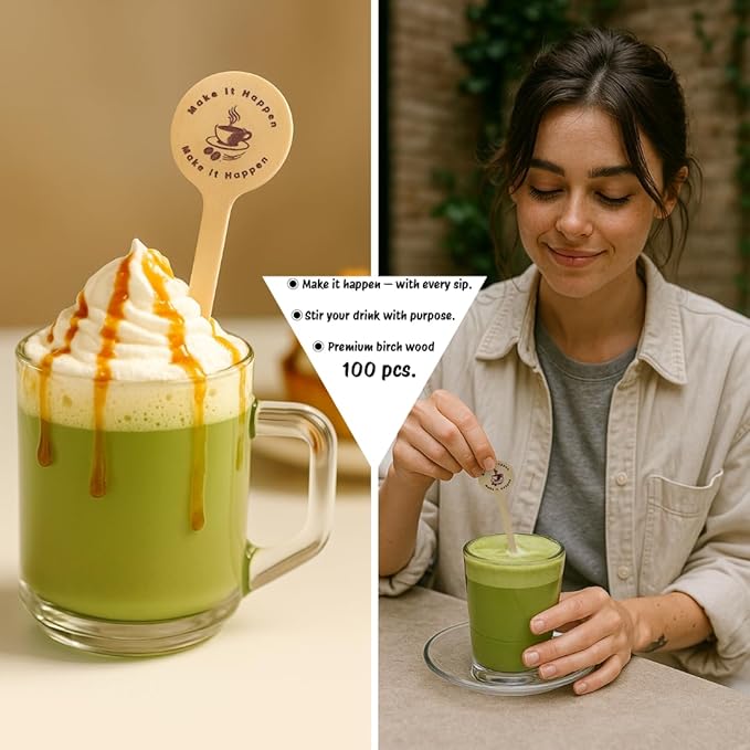 Coffee Stir Sticks 100-Pack (5.9”) – Premium Eco-Friendly, Compostable & Disposable Wooden Stirrers with Round Ends for Hot & Iced Coffee, Tea, Bars, Cafés & Offices