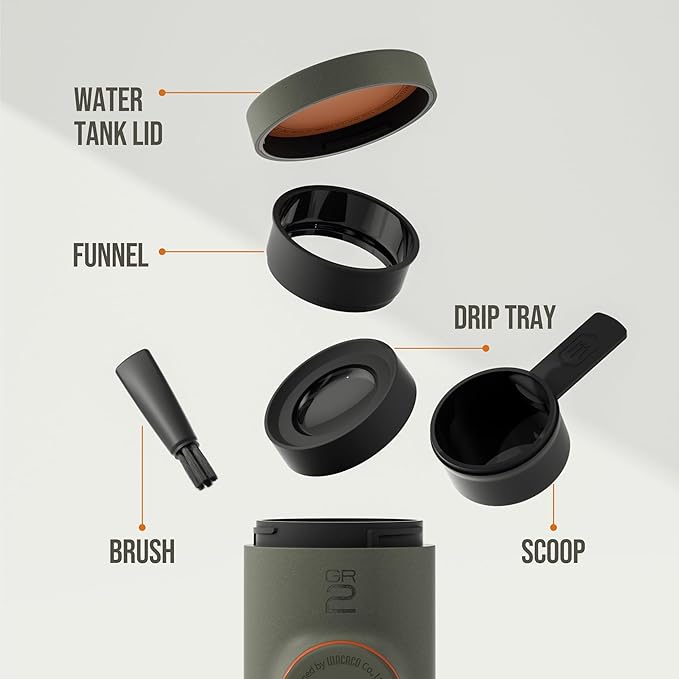 WACACO Minipresso GR2 Espresso Machine Compatible Ground Coffee, Portable Coffee Maker 18 Bar Manually Operated, Espresso Maker On The Go,Ultra-Small For Travel Camping Fishing Climbing Riding