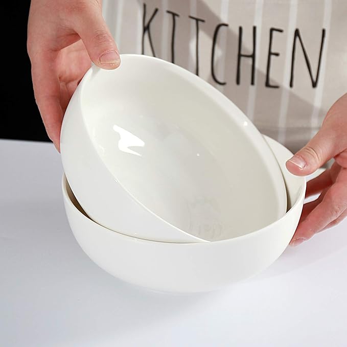 32 Ounce Large Cereal Bowls, Salad Bowls, Pasta Bowls, Soup Bowls, Pho Bowls, Chunni Durable Porcelain White Bowls Set of 4