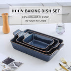 KOOV Bakeware Set, Ceramic Baking Dish, Rectangular Lasagna Pans for Cooking, Cake Dinner, Kitchen, 9 x 13 Inches, Texture Series 3-Piece (3 Piece, Aegean)