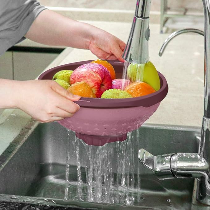QiMH Collapsible Colander and Strainer, 5 Quart(1.25 gal) BPA Free & Dishwasher-safe Silicone Foldable Strainer, Heavey Duty Kitchen Drainer Basket for Pasta, Veggies and Fruits