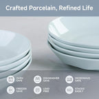 Small Pasta Bowls Set of 8, 16 Oz, 8 inch,Salad bowls, Ceramic bowls, Microwave & Dishwasher Safe, Light Colored Diamond-cut Edge