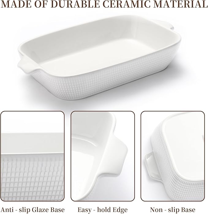 Bakeware Casserole Oven Dishes Baking - 3pcs Ceramic Rectangular Oven Serving Sets,（10.3/12.4/14.7）Stoneware Cookware Pan, Porcelain White Thanksgiving Ware for Cooking Lasagna