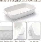 Bakeware Casserole Oven Dishes Baking - 3pcs Ceramic Rectangular Oven Serving Sets,（10.3/12.4/14.7）Stoneware Cookware Pan, Porcelain White Thanksgiving Ware for Cooking Lasagna (Red)