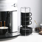 Sweejar Porcelain Cappuccino Cups with Saucers and Metal Stand, 8 Ounce Stackable Espresso Cups for Specialty Coffee Drinks, Latte, Americano, Tea - Set of 4 (Black)