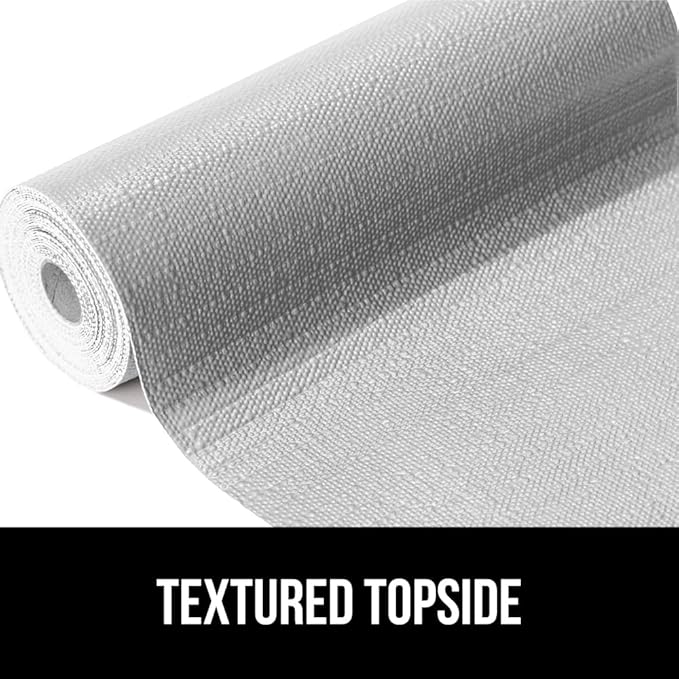 GORILLA GRIP DripGuard Drawer and Shelf Liner for Cabinet, Slip Resistant Non Adhesive Protection for Kitchen, BPA Free Smooth Surface Plastic Liners for Cabinets, Drawers, 17.5x120 Inch, Light Gray