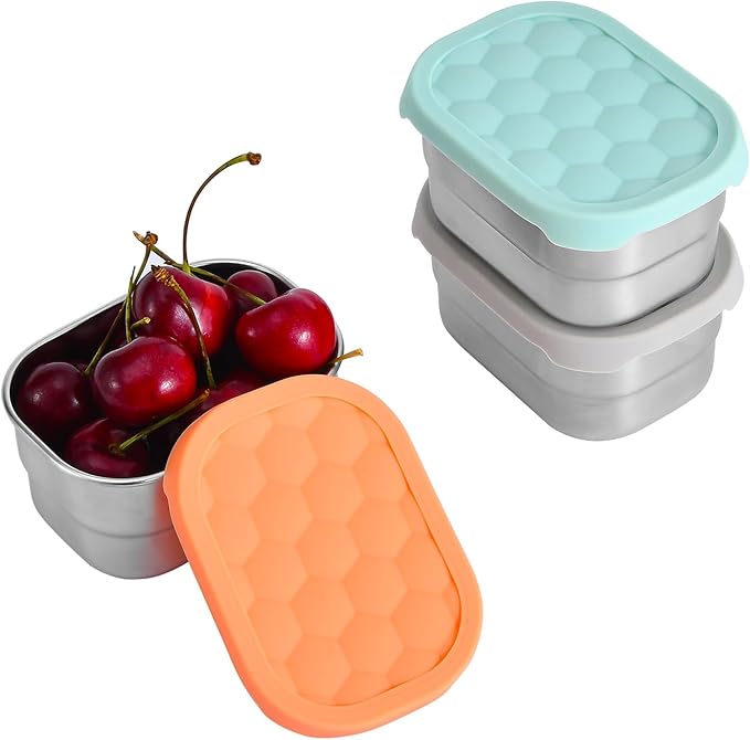 UPTRUST Stainless Steel Snack Containers for Kids, Easy Open Leak Proof, Small Food Containers with Silicone Lids, Perfect Metal Lunch Box for Daycare and School (3pcs 8oz)