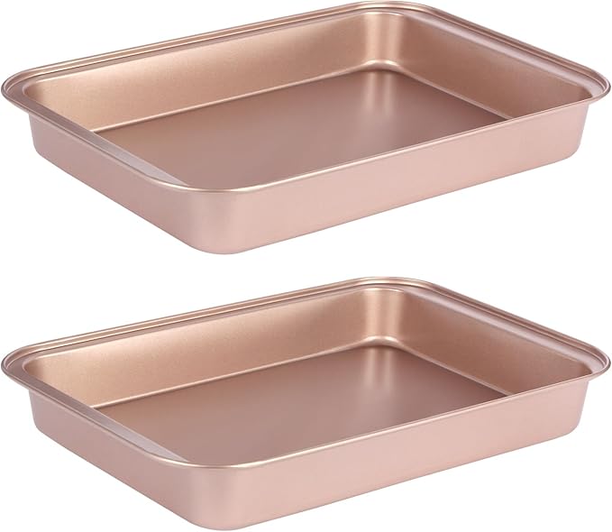 9x13 Baking Pan, Rectangle Cake Pan Nonstick, Bakeware Baking Pans for Oven, Easy Clean, Carbon Steel Cake Pan for Lasagna Brownies Casseroles Cakes Pan, Rose Gold