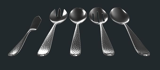 Hammered Serving Utensil Set, 18/10 Stainless Steel Serving Spoons, Salad Servers, Butter Knives, Mirror Finish, Dishwasher Safe, Elegant and Durable (10-Piece Serving Set, Fidenza Hammered)