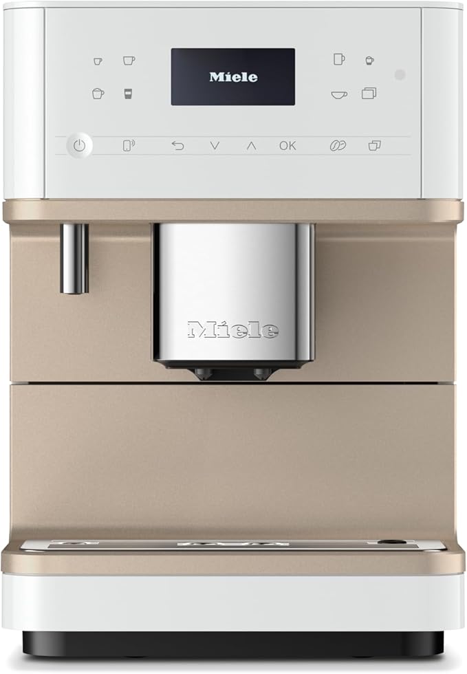 Miele CM 6360 MilkPerfection Automatic Coffee Machine - OneTouch for Two, AromaticSystem, 8 individual profiles, DoubleShot, WiFi-compatible, LED lighting, in Lotus White CleanSteel Metallic