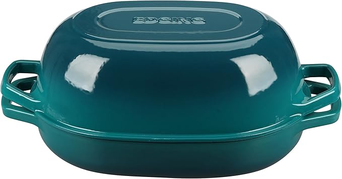 Enameled Cast Iron Oval Dutch Oven Pot with Lid, Dutch Oven for Sourdough Bread Baking, Oval Bread Pan, 7qt, Darkcyan